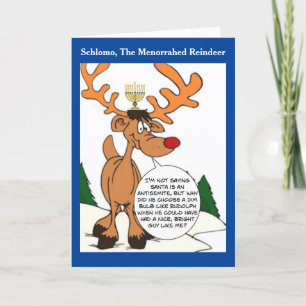 Carte Hanoukka Schlomo La Menorahed Reindeer