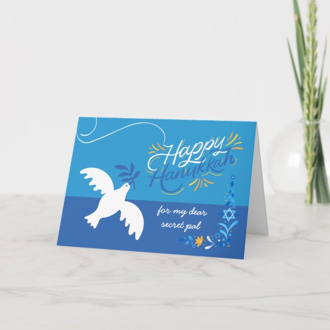 Carte Hanoukka Secret Pal Dove Olive Branch (Devant)