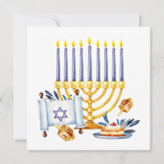 Carte Hanukkah Menorah with Candles and Traditional Item