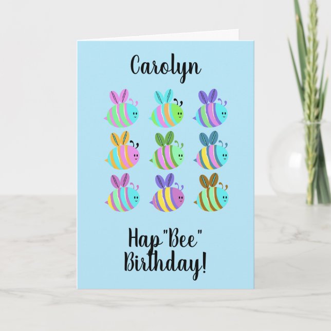 Carte HapBee Anniversaire, abeille de couleur mignonne p (Devant)