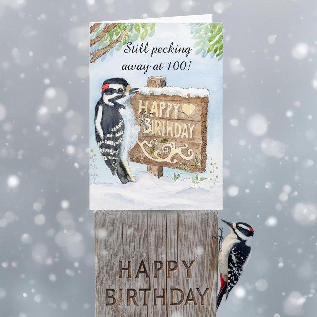 Carte Happy 100th Birthday Downy Woodpecker (Créateur téléchargé)