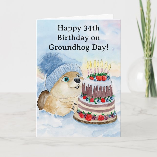 Carte  Happy 34th Groundhog Day Birthday  (Devant)