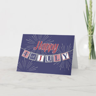 Carte Happy 4 juillet - Bannière texte en bleu