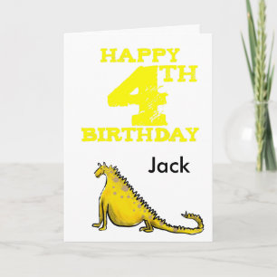 Carte Happy 4th birthday cartoon dinosaur
