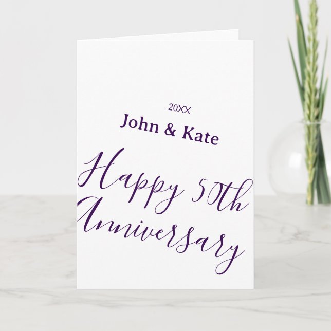 Carte Happy 50th anniversary purple name year simple  (Devant)