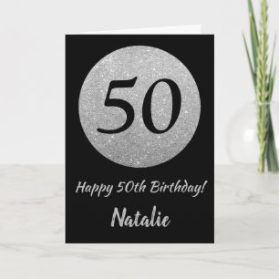 Carte Happy 50th Birthday Black and Silver Glitter Card