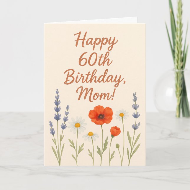 Carte Happy 60th Birthday Mom Watercolor Wildflowers (Devant)