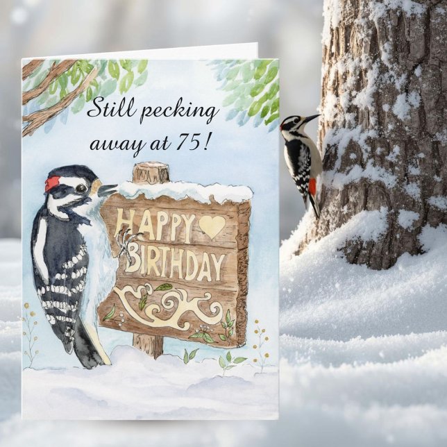Carte Happy 75th Birthday Downy Woodpecker (Créateur téléchargé)