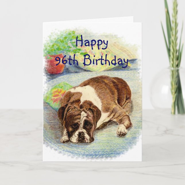 Carte Happy 96th Birthday Get Excited Humour Boxer Dog (Devant)