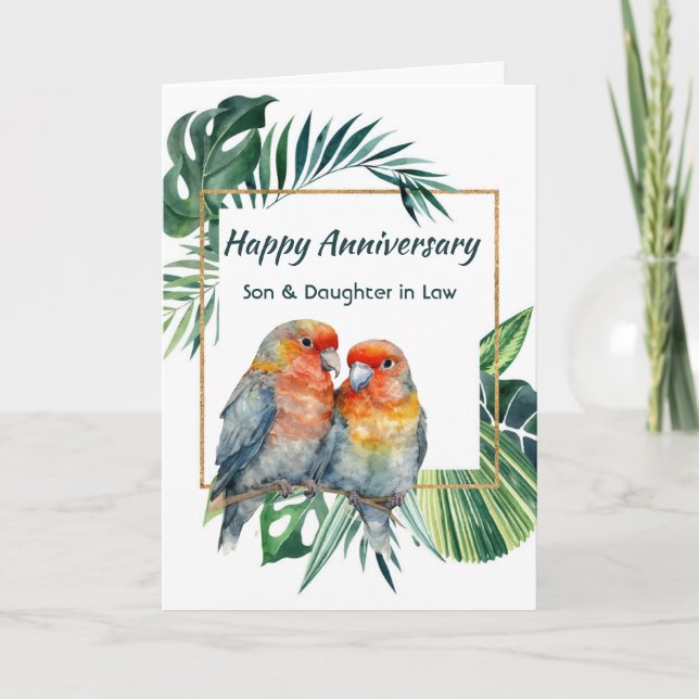 Carte Happy Anniversary Son & Daughter-in-law Parrots (Devant)