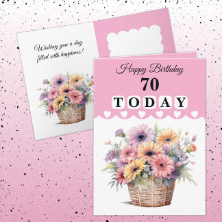 Carte Happy Birthday 70 today flowers pink