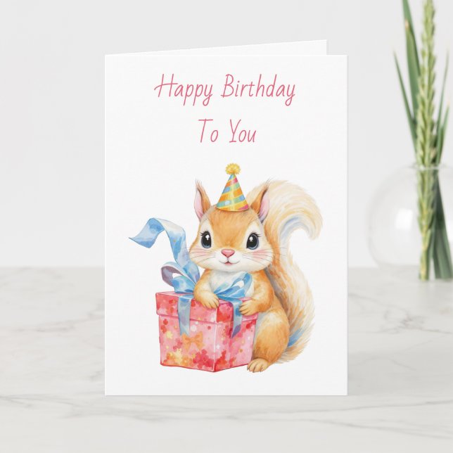 Carte Happy Birthday | Adorable  Squirrel Card (Devant)