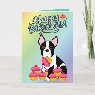 Carte Happy Birthday! Boston Terrier Cupcakes Card