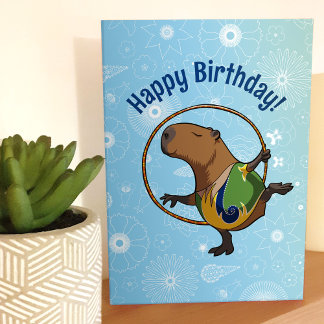 Carte Happy Birthday! Capybara Gymnast With Hoop Cartoon