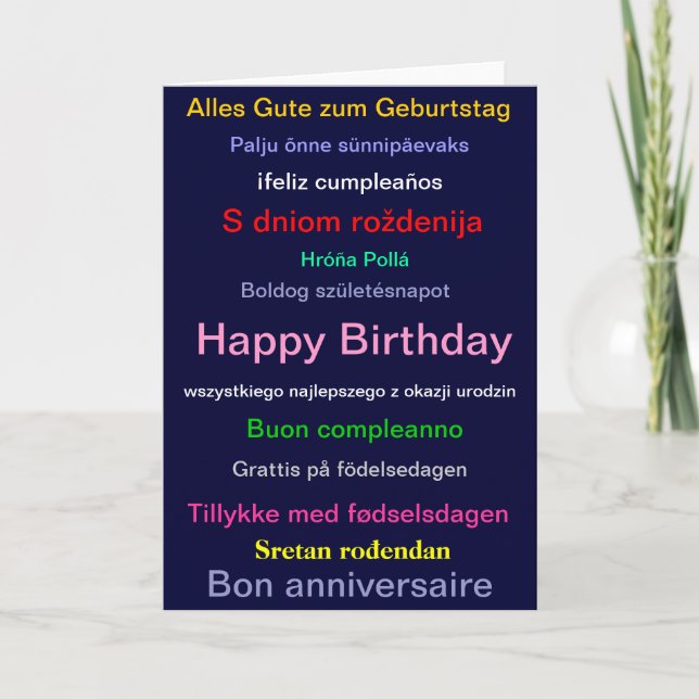 Carte Happy birthday card en different languages (Devant)