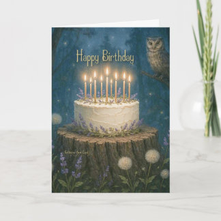 Carte Happy Birthday card with magic forest and owl