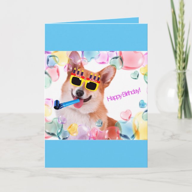 Carte Happy Birthday Corgi with Glasses (Devant)