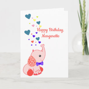 Carte Happy Birthday, Custom name and Cute Baby Elephant