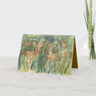 Carte Happy Birthday Deer Wildlife Trees Watercolor