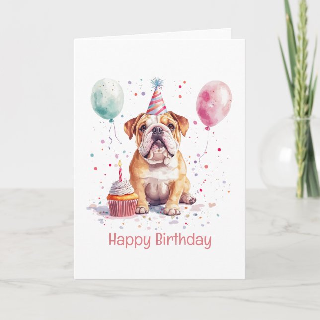 Carte Happy Birthday English Bulldog (Devant)