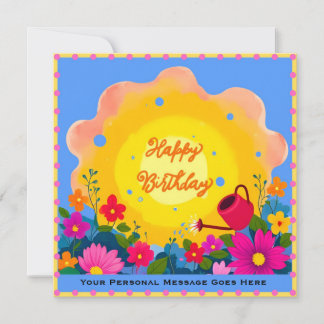 Carte Happy Birthday Garden Card with Bright Sun, Flower