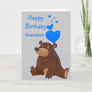Carte Happy Birthday Grandson Balloon  Bear