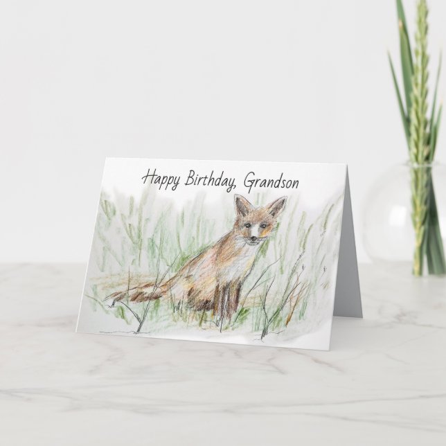 Carte Happy Birthday Grandson Desert Gray Fox (Devant)