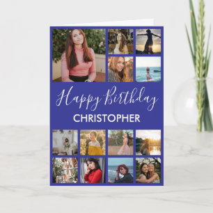 Carte Happy Birthday Photo Collage 13 Photos Navy Blue