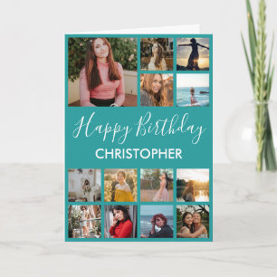 Carte Happy Birthday Photo Collage 13 Photos Turquoise