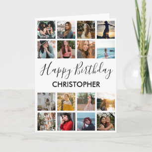 Carte Happy Birthday Photo Collage 16 Photos Black White