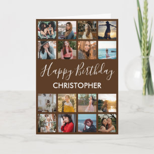 Carte Happy Birthday Photo Collage 16 Photos Brown
