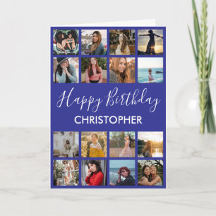 Carte Happy Birthday Photo Collage 16 Photos Navy Blue
