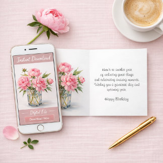 Carte Happy Birthday Pink Peonies Greeting 