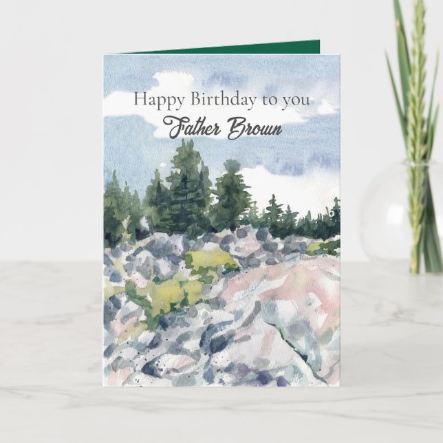 Carte Happy Birthday Priest Mountain Forest Landscape (Devant)
