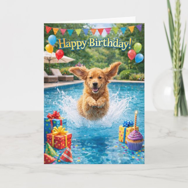 Carte Happy Birthday Puppy Plunge Pool Party  (Devant)