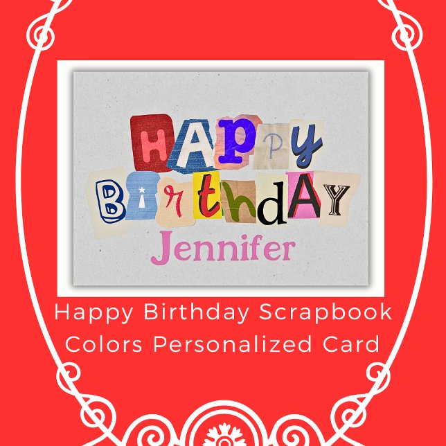Carte Happy Birthday Scrapbook Colors Nom personnalisé (Happy Birthday Scrapbook Colors Personalized Name Card)