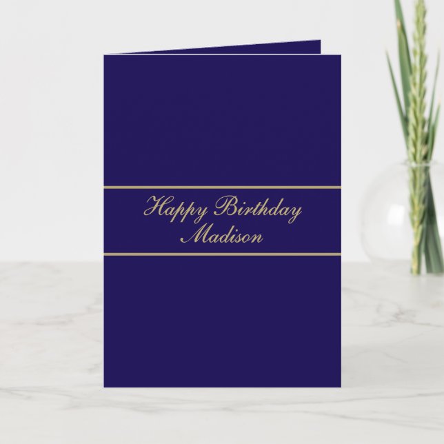 Carte Happy Birthday Script Name Blue Gold (Devant)