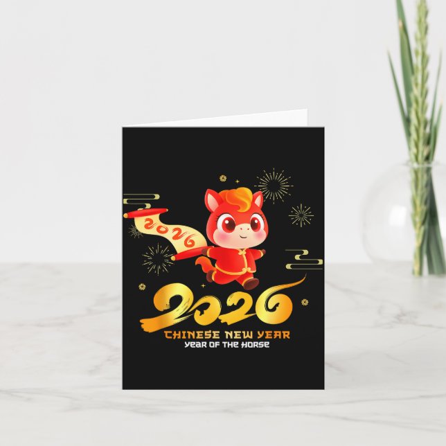 Carte Happy Chinese New Year Of Horse Cartoon Cute For K (Devant)