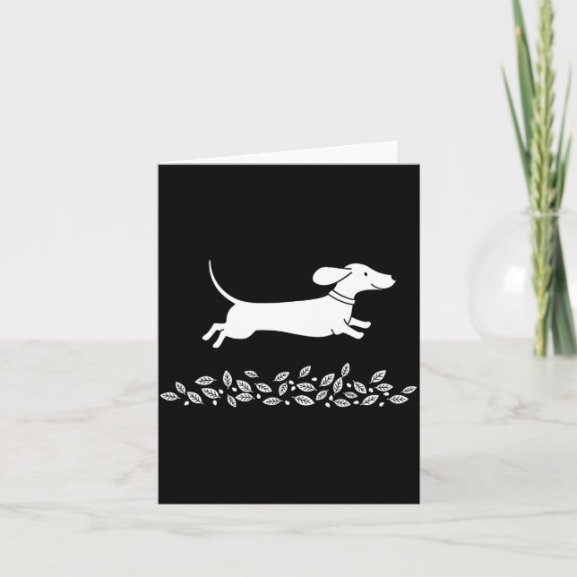 Carte Happy Dachshund With Autumn Leaves For Pet Lovers  (Devant)