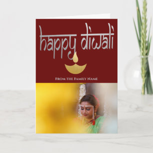 Carte Happy Diwali Photo Personnalisée Purple Gold Silve