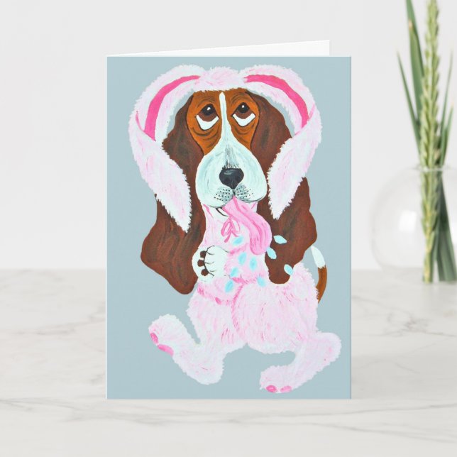 Carte Happy Easter Basset Hound Easter Bunny (Devant)