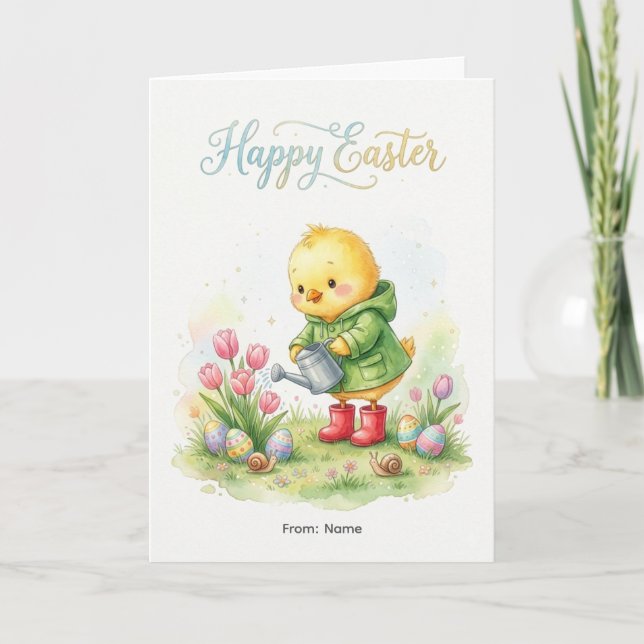 Carte Happy Easter Cute Chick Spring (Devant)