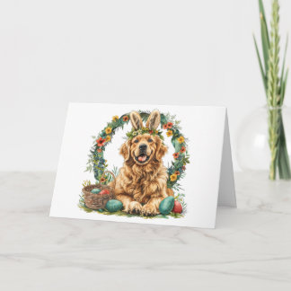 Carte Happy Easter Golden Retriever Dog Bunny Ears
