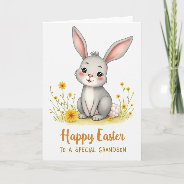 Carte Happy Easter Grandson Cute Bunny Card (Devant)
