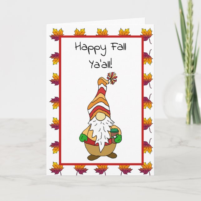 Carte Happy Fall Ya'all, mignonne Gnome d'automne (Devant)