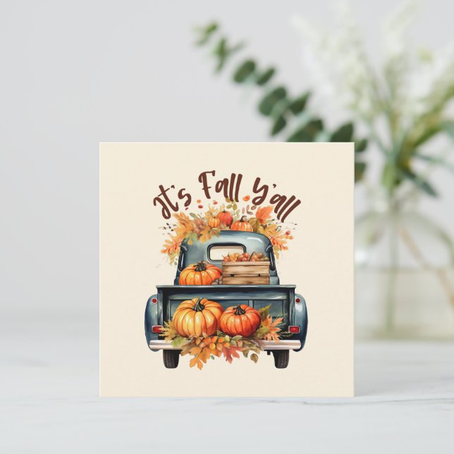 Carte Happy Fall Y'all - Camion rustique avec Citrouille (Debout devant)
