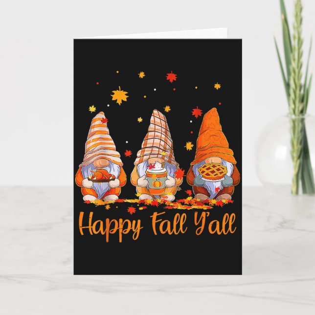 Carte Happy Fall Y'all Gnome Pumpkin Autumn Thanksgiving (Devant)