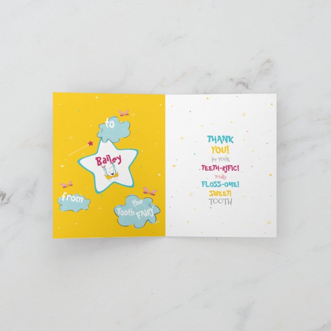 Carte Happy Fun Cute Tooth Fairy Merci personnalisé (Intérieur)
