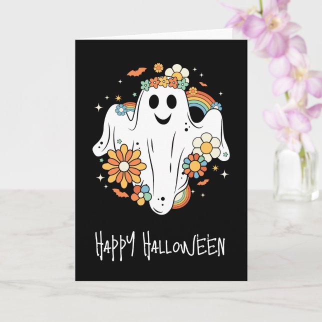 Carte Happy Ghost Retro Hippie Vibe Halloween (Orchidée)