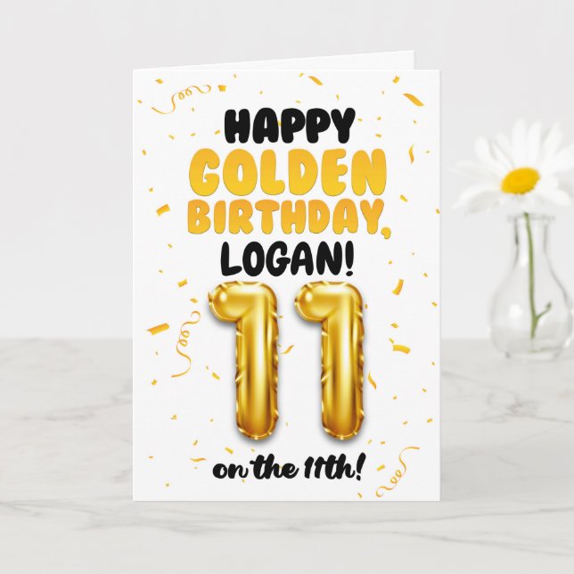 Carte Happy Golden Birthday, 11th Birthday Card for Kids (Petite plante)